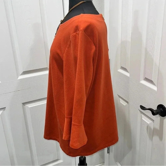 Kim Rogers shirt orange, plus sized,flared 3/4 sleeve, exposed zip back closure - Picture 2 of 9